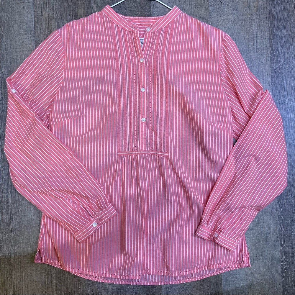 L.L. Bean Coral and White Striped Blouse